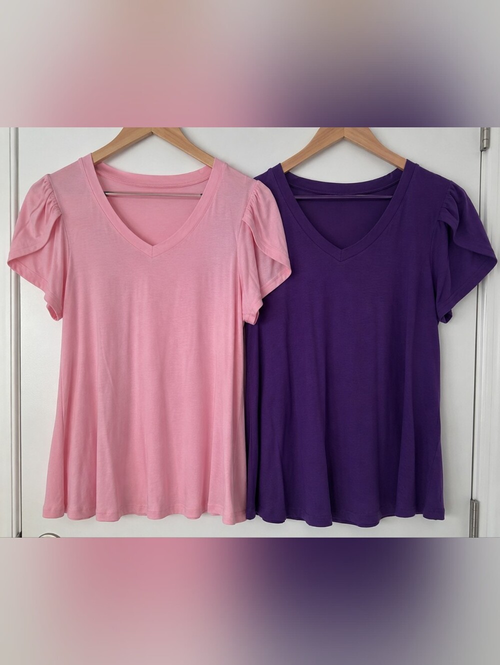 Afibi Womens V Neck  Petal Sleeve Tshirts Size XL
